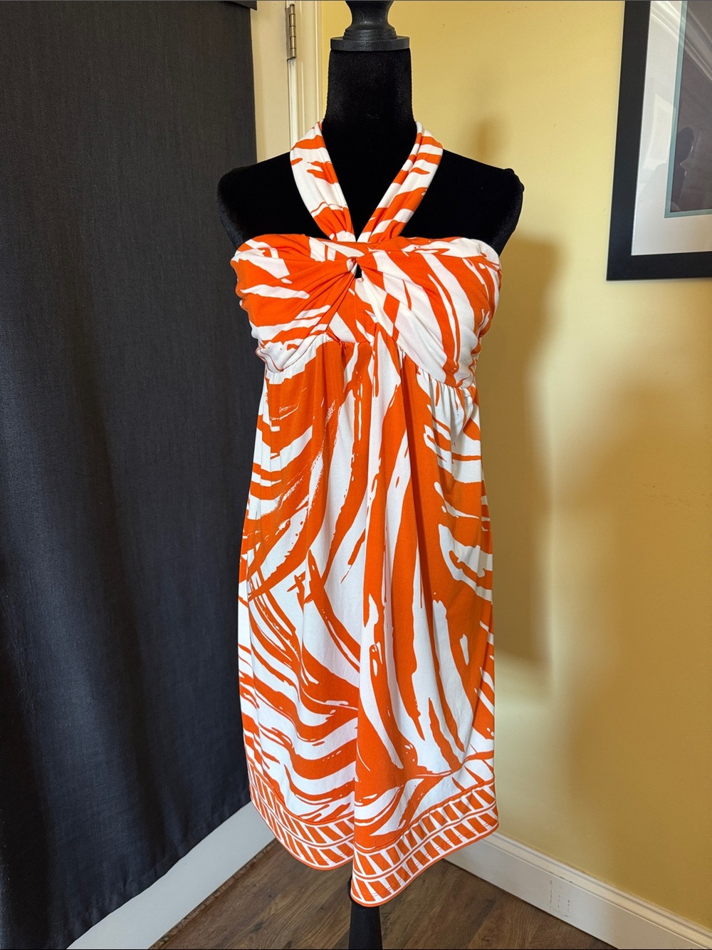 Apt. 9 Orange and White Halter Knot-Front Swim Cover-Up